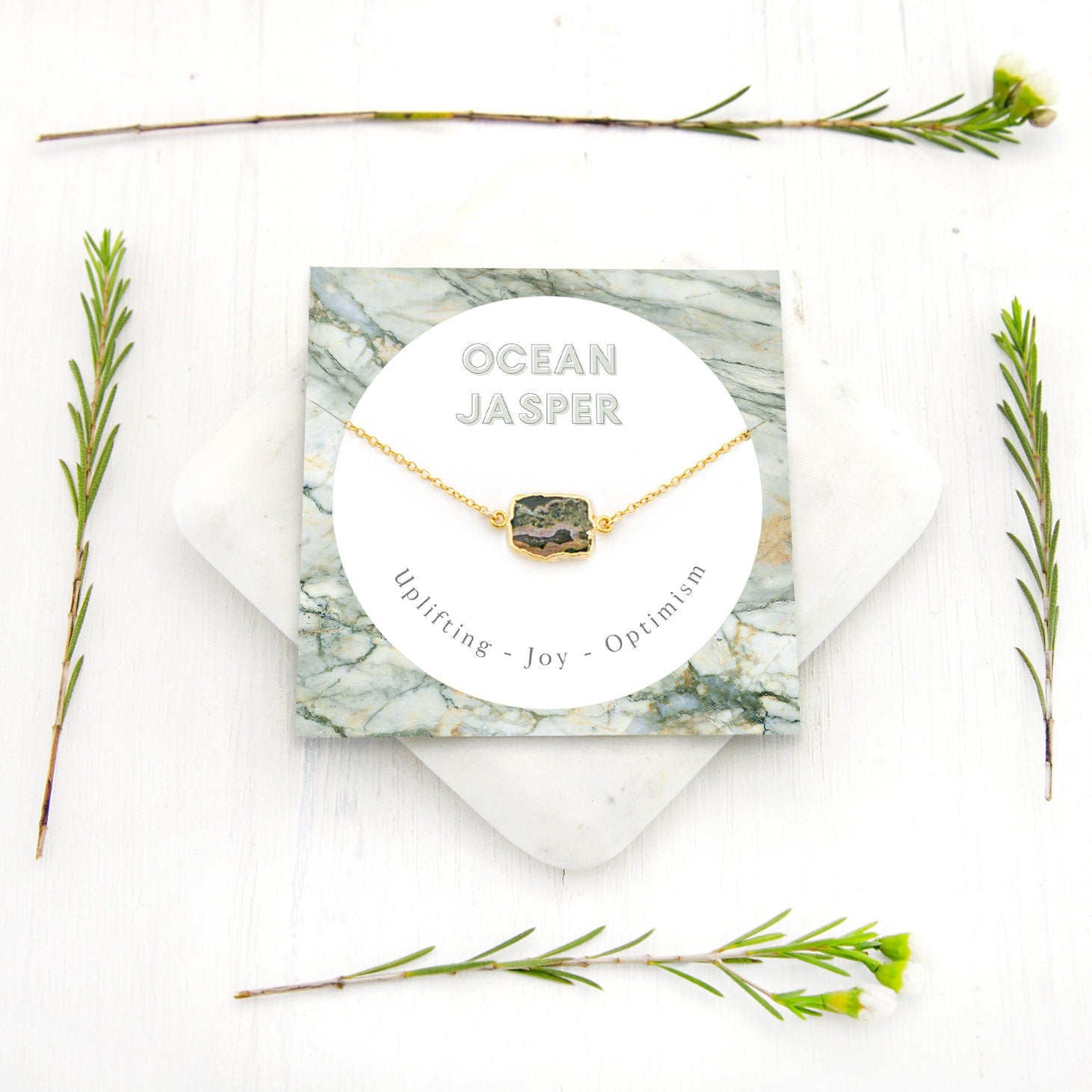 Ocean Jasper Necklace, Natural Crystal Gemstone Necklace, Unique Gemstone Choker, Gem Slice Necklace, Gift Necklace on Card, Birthday Gifts