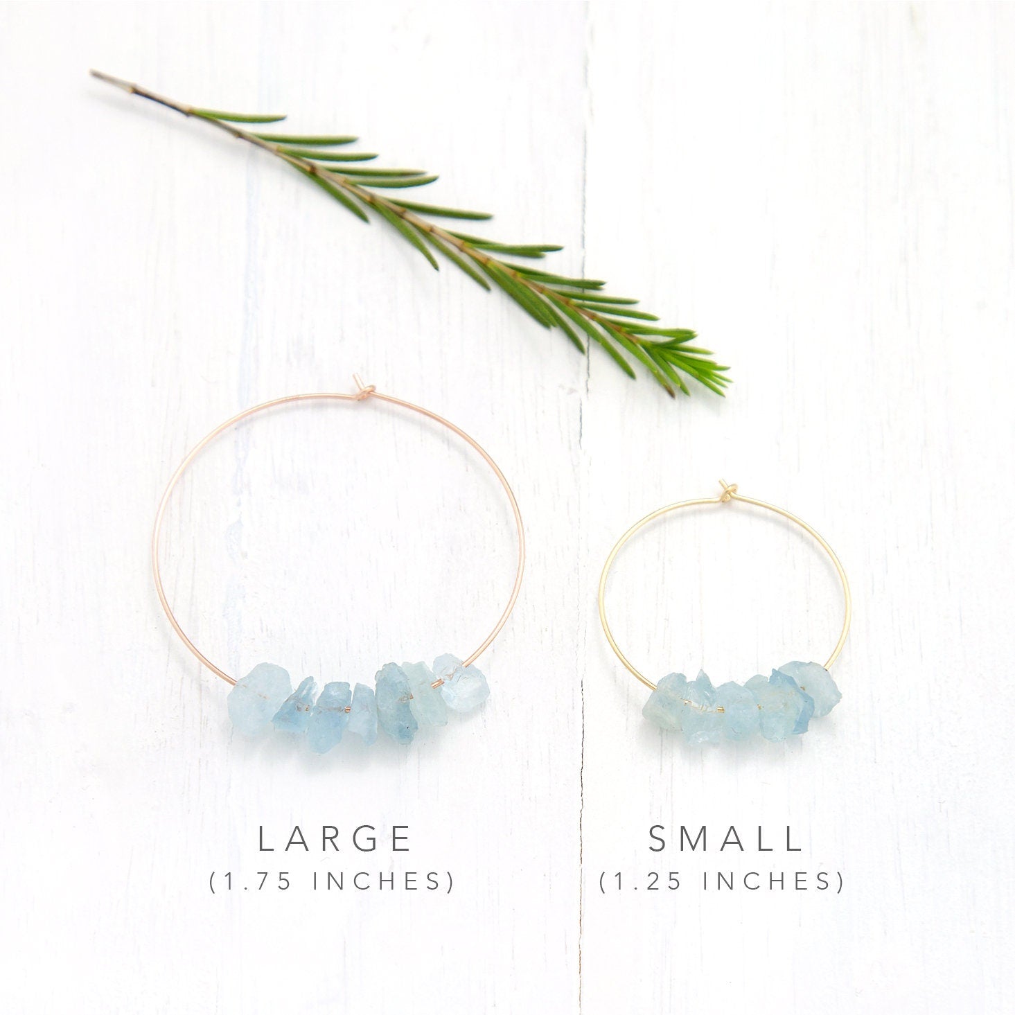 Raw Aquamarine Hoops, Rose Gold Hoop Earrings, March Birthday Gift, Hoop Earrings With Stones, Beachy Earrings, Crystal Gold Hoop Earrings