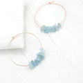 Raw Aquamarine Hoops, Rose Gold Hoop Earrings, March Birthday Gift, Hoop Earrings With Stones, Beachy Earrings, Crystal Gold Hoop Earrings