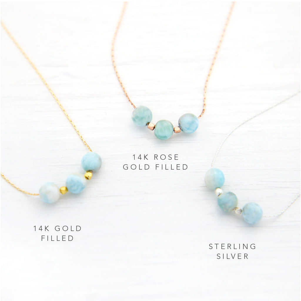 Genuine Larimar Bead Choker, Simple Gemstone Necklace, Rose Gold Filled Chain, Minimalist Birthstone Necklace, Layering Necklace, NK-3B