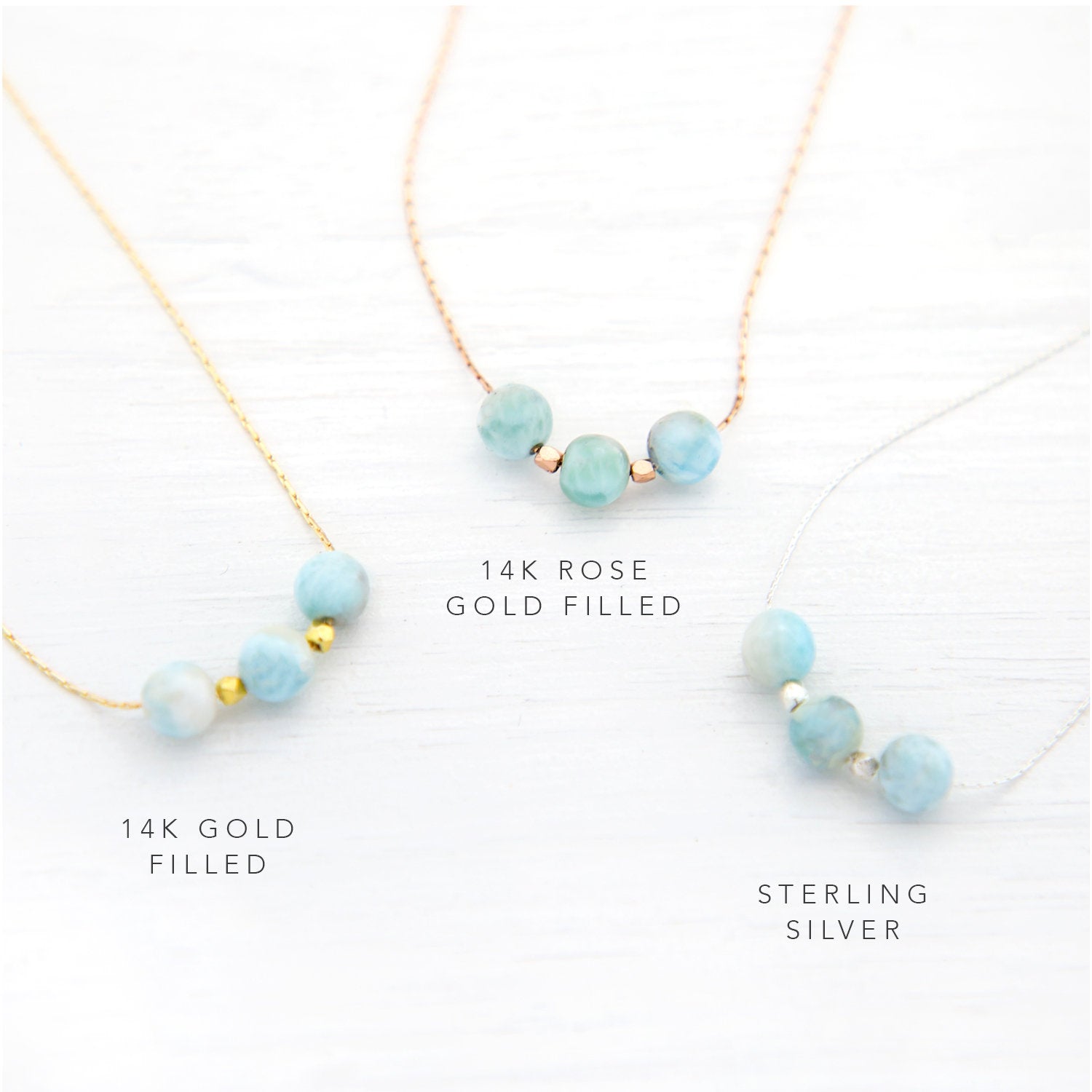 Genuine Larimar Bead Choker, Simple Gemstone Necklace, Rose Gold Filled Chain, Minimalist Birthstone Necklace, Layering Necklace, NK-3B