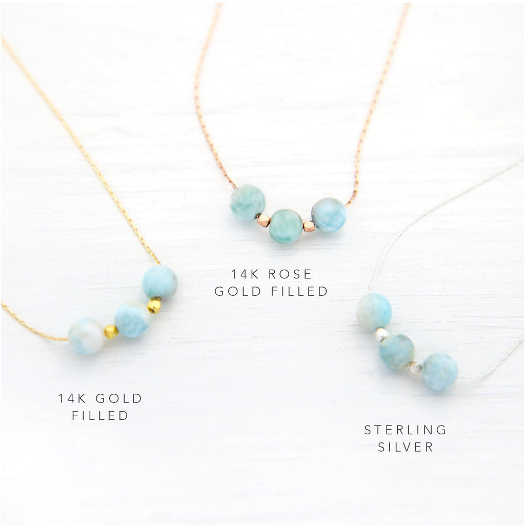 Simple Gemstone Necklace, Sterling Silver, Rose Gold, Gold Filled, Dainty Chain, Round Stone Bead Necklace, Gemstone Choker, NK-3B