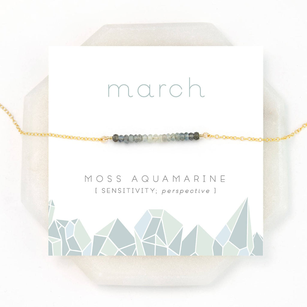 Moss Aquamarine Ombre Necklace, March Birthstone Necklace, Gemstone Bar Necklace, Personalized Birthday Gift, Inspirational Jewelry, NK-DB