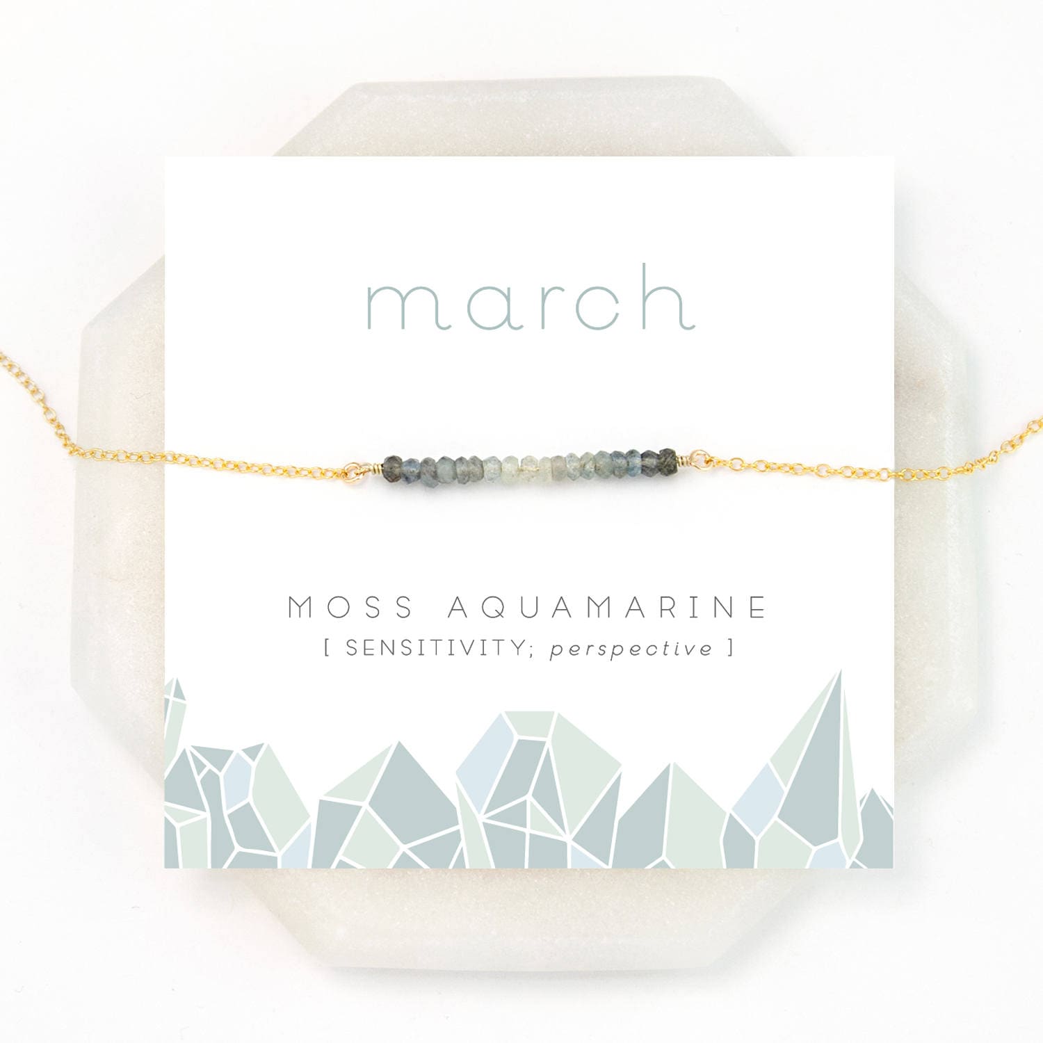 Moss Aquamarine Ombre Necklace, March Birthstone Necklace, Gemstone Bar Necklace, Personalized Birthday Gift, Inspirational Jewelry, NK-DB