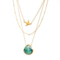 Layering Necklace Set, Raw Emerald Pendant, Sparrow Necklace, Dainty Satellite Chain, Necklace Set of 3, May Birthstone Necklace, Boho Layer