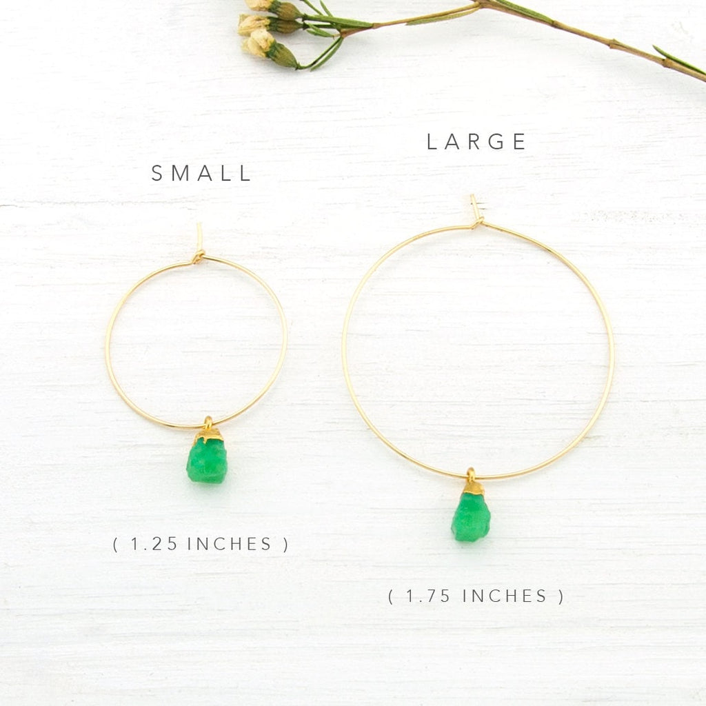 Raw Stone Hoops, Charm Hoop Earrings, Raw Crystal Earrings, Tiny Stone Nuggets, Boho Birthstone Earrings, Mint Green Earrings, HP-N