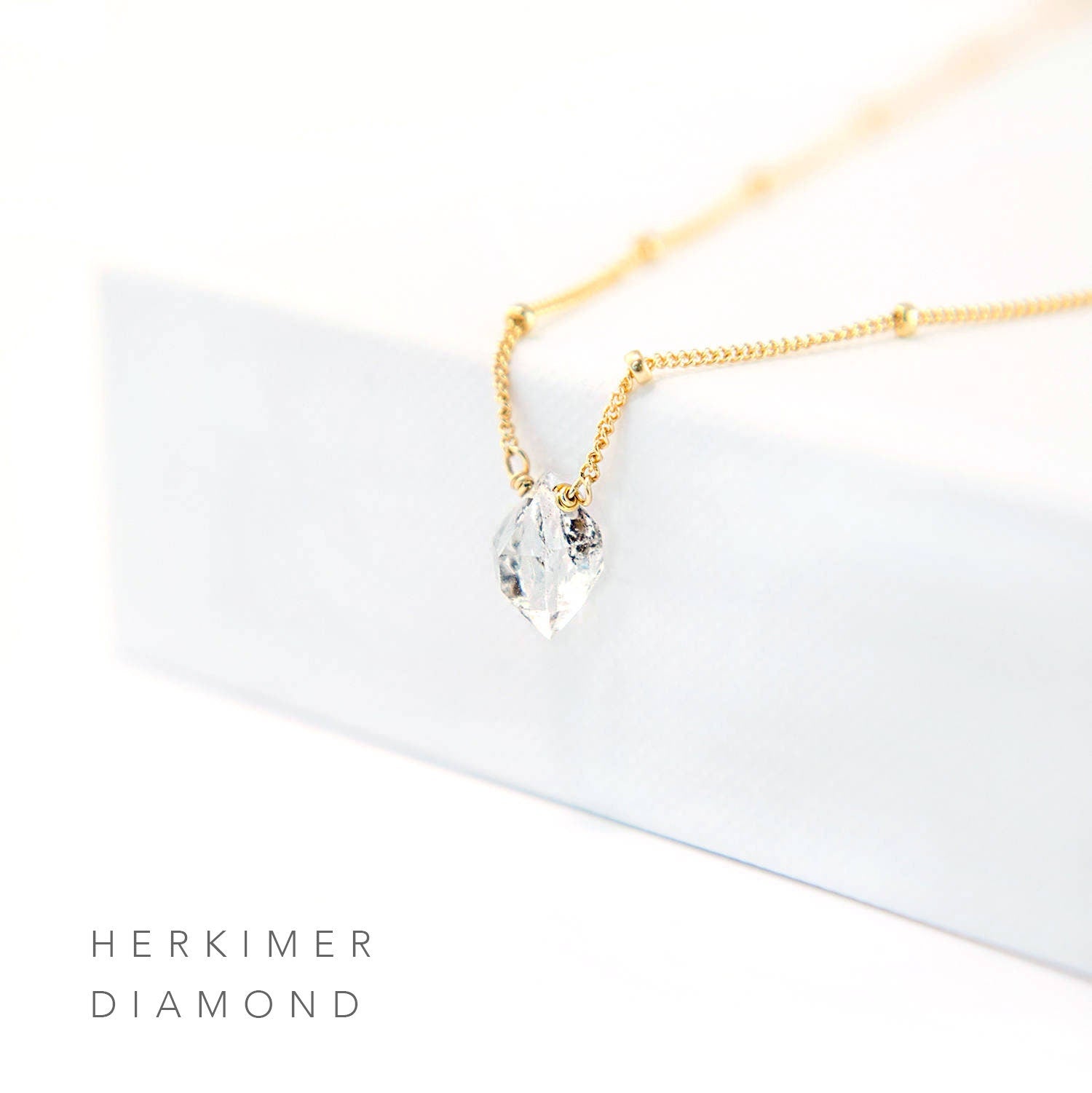 Dainty Raw Diamond Necklace, Satellite Chain Necklace, Gold Filled, Sterling Silver, Simple Choker, Minimal Necklace, Gift for Her
