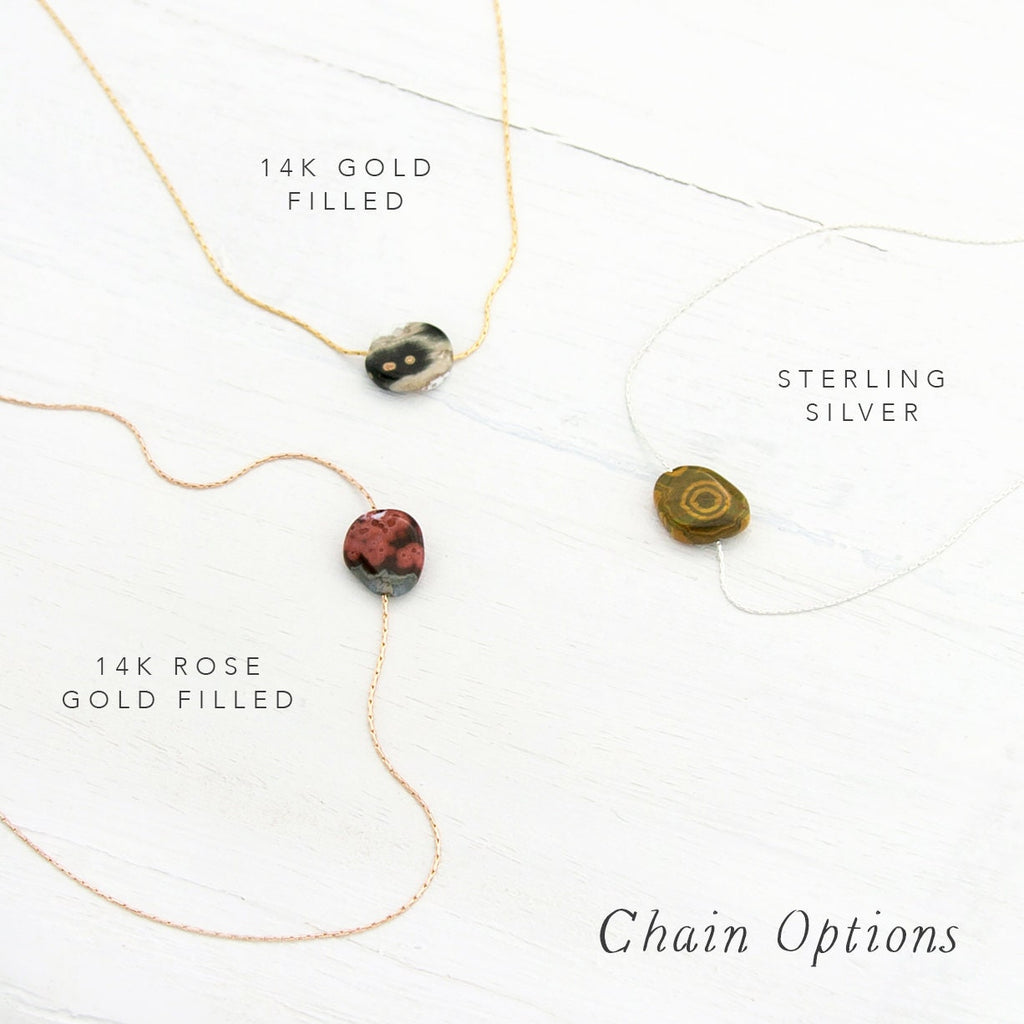 Natural Ocean Jasper Choker, Simple Stone Necklace, Gift for Her, Gemstone Pendant, Gold Filled, Gift Necklace, Dainty Choker