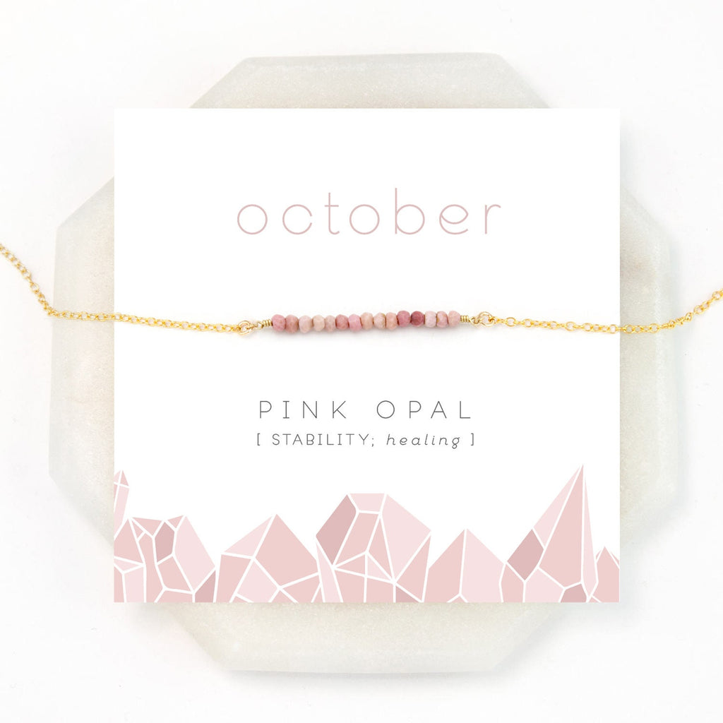 Delicate Pink Opal Beaded Necklace, Blush Pink Gem Bar, Opal Necklace, October Birthstone, Birthday Gift, Stone, Gift For Her, NK-DB