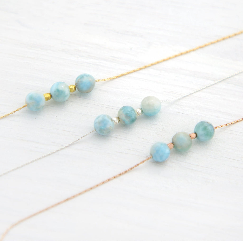 Simple Gemstone Necklace, Sterling Silver, Rose Gold, Gold Filled, Dainty Chain, Round Stone Bead Necklace, Gemstone Choker, NK-3B