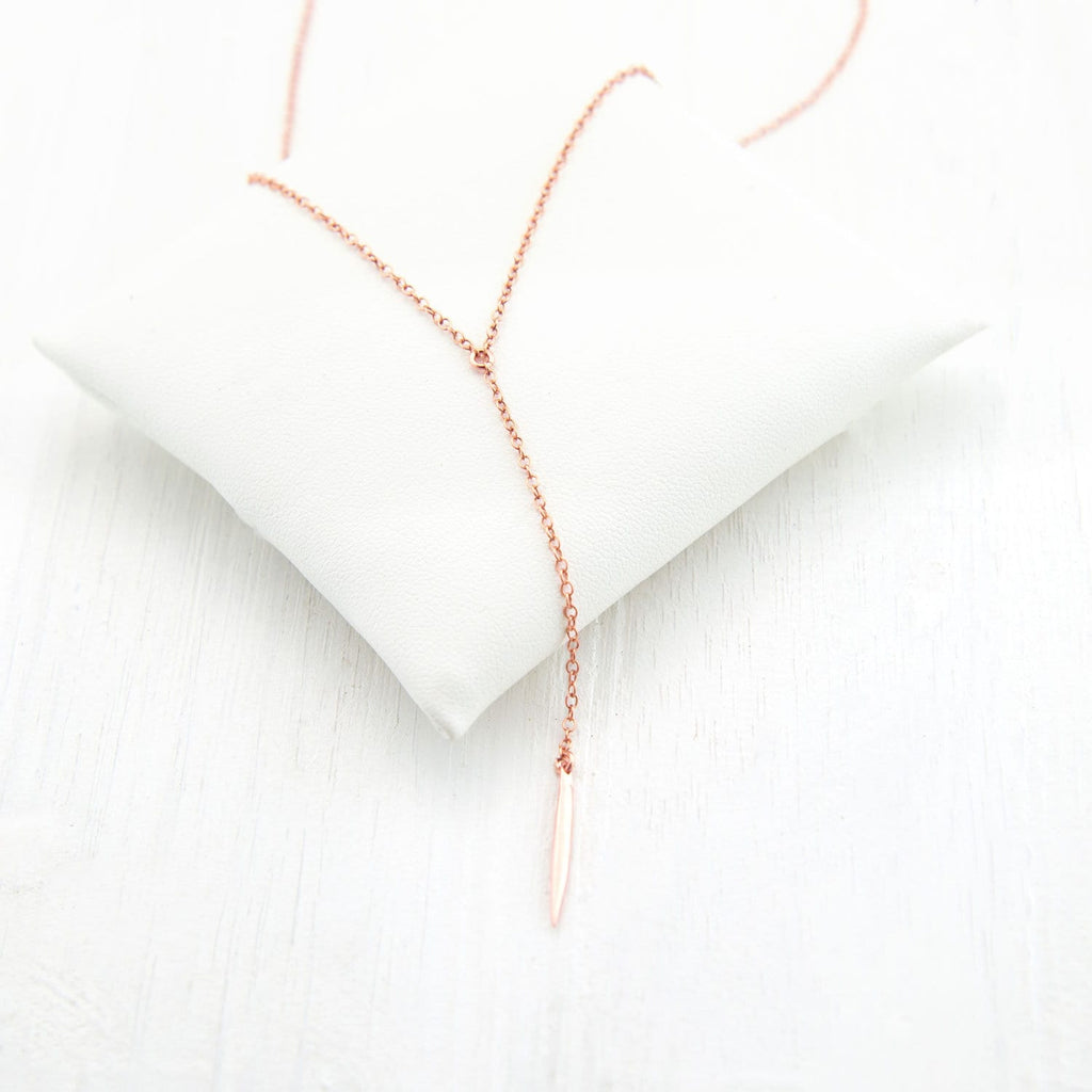 Dainty Rose Gold Lariat, Simple Layering Necklace, Gift for Her, Spike Necklace, Delicate Y Necklace, Bar Drop Necklace, Minimalist Jewelry