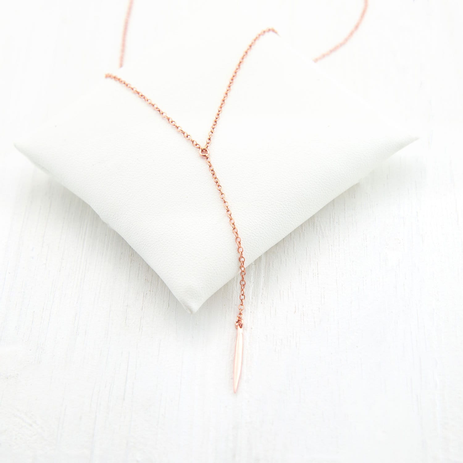Dainty Rose Gold Lariat, Simple Layering Necklace, Gift for Her, Spike Necklace, Delicate Y Necklace, Bar Drop Necklace, Minimalist Jewelry