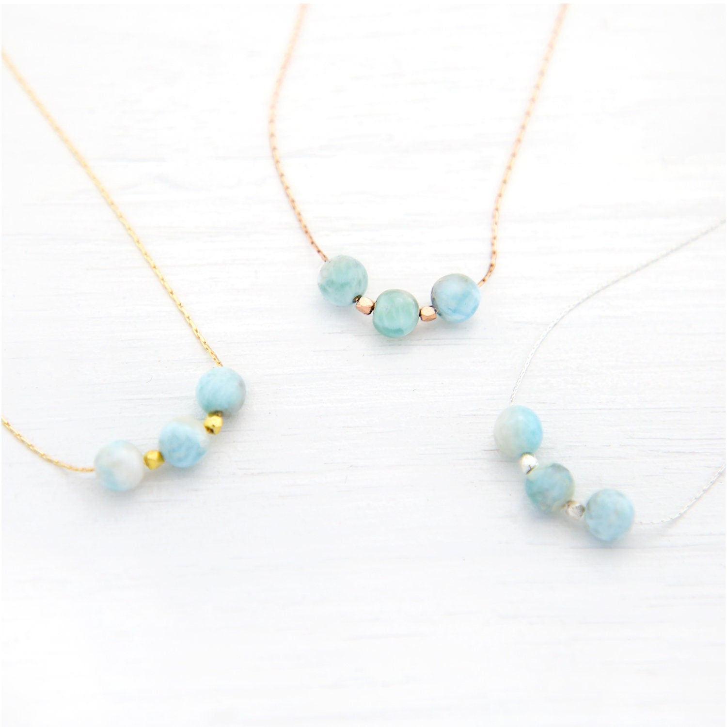 Simple Gemstone Necklace, Sterling Silver, Rose Gold, Gold Filled, Dainty Chain, Round Stone Bead Necklace, Gemstone Choker, NK-3B