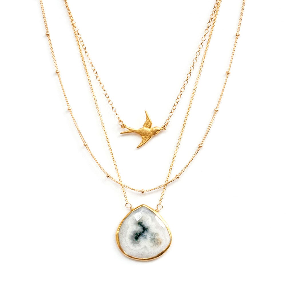 Layering Necklace Set, Raw Emerald Pendant, Sparrow Necklace, Dainty Satellite Chain, Necklace Set of 3, May Birthstone Necklace, Boho Layer
