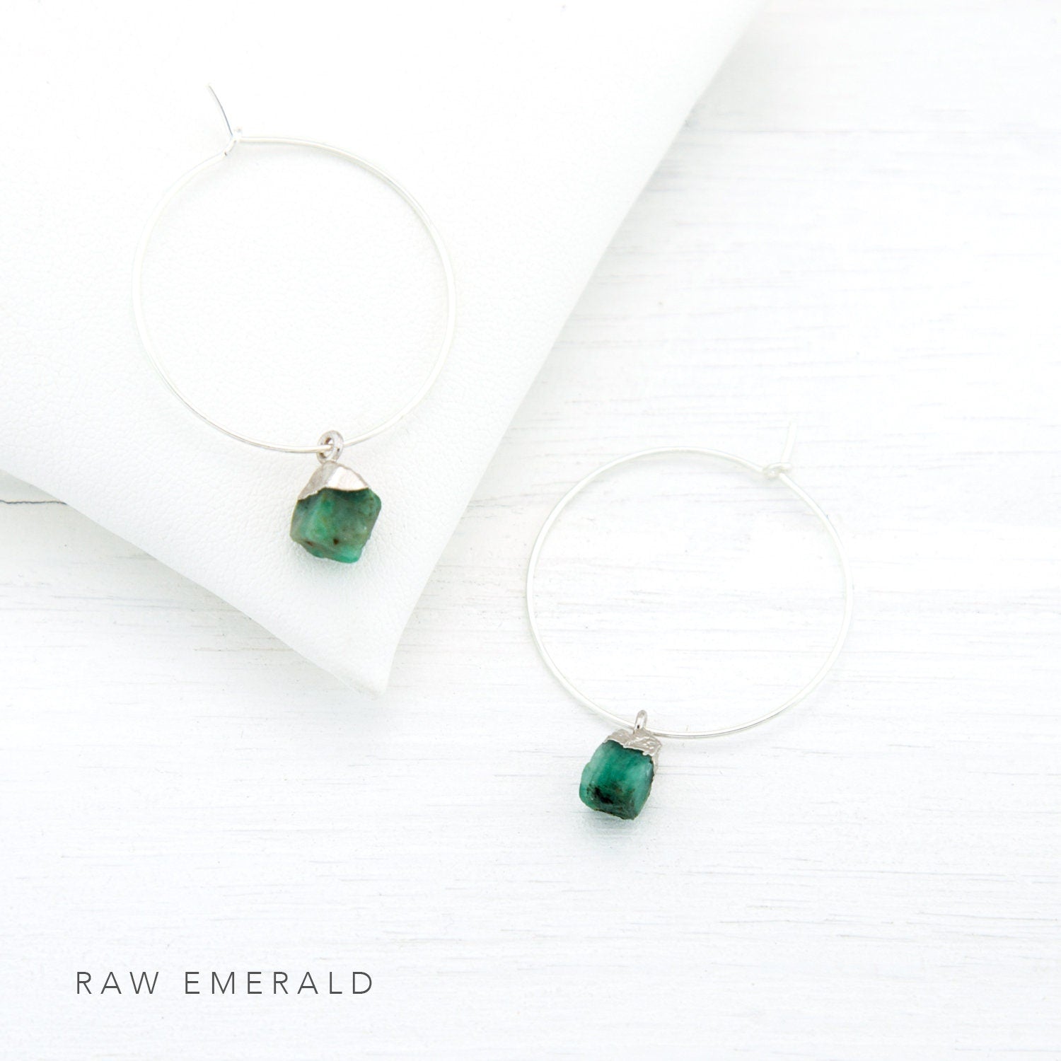 Raw Stone Hoops, Charm Hoop Earrings, Raw Crystal Earrings, Tiny Stone Nuggets, Boho Birthstone Earrings, Mint Green Earrings, HP-N