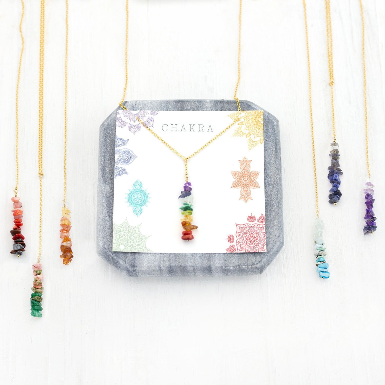 Chakra Crystals Necklace, Necklace, 7 Chakra Pendant Necklace, Yoga Gift for Her, Boho Rainbow Lariat Necklace, Balancing Chakras
