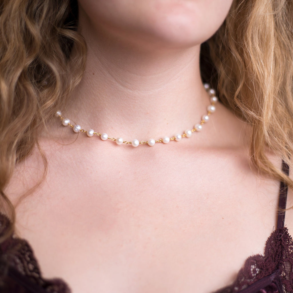Dainty Beaded Pearl Choker, Modern Pearl Necklace, Summer Choker, Freshwater Pearl, Simple Wedding Necklace, Gift for Bridesmaid, June Stone