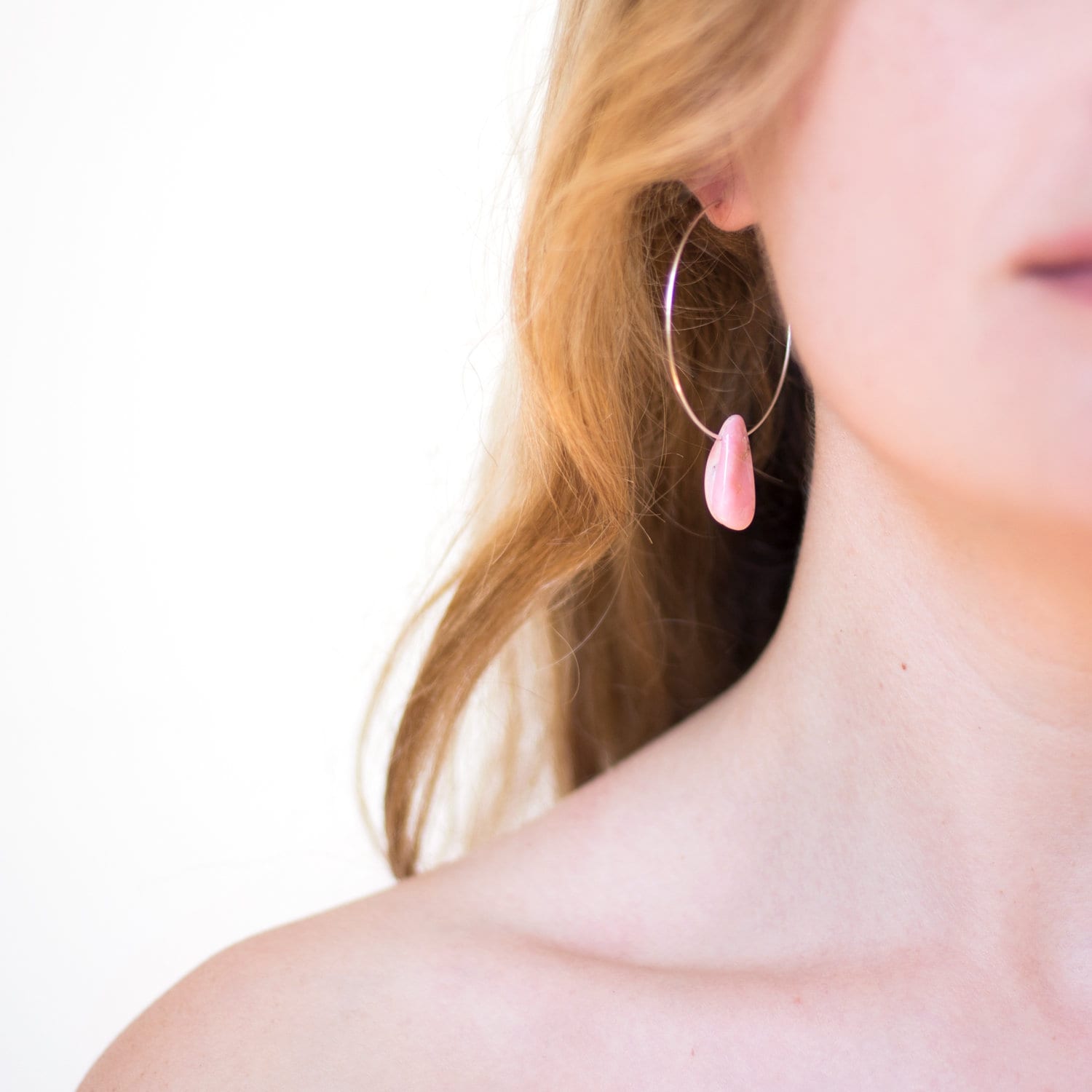 Gemstone Hoop Earrings, Thin Gold Hoops, Genuine Natural Turquoise, Gemstone Drop Earrings, December Birthstone, Minimal Earrings, HP-PS