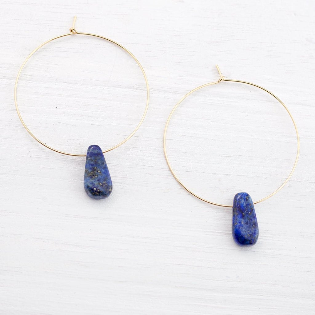 Gemstone Hoop Earrings, Thin Gold Hoops, Genuine Natural Turquoise, Gemstone Drop Earrings, December Birthstone, Minimal Earrings, HP-PS