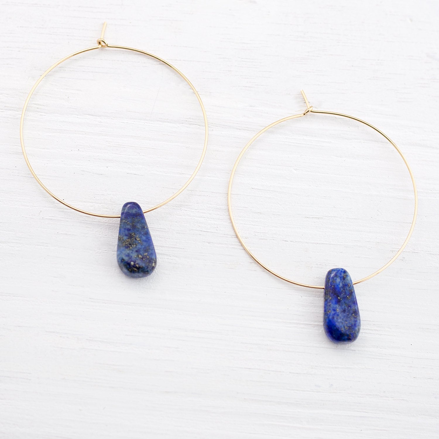 Gemstone Hoop Earrings, Thin Gold Hoops, Genuine Natural Turquoise, Gemstone Drop Earrings, December Birthstone, Minimal Earrings, HP-PS