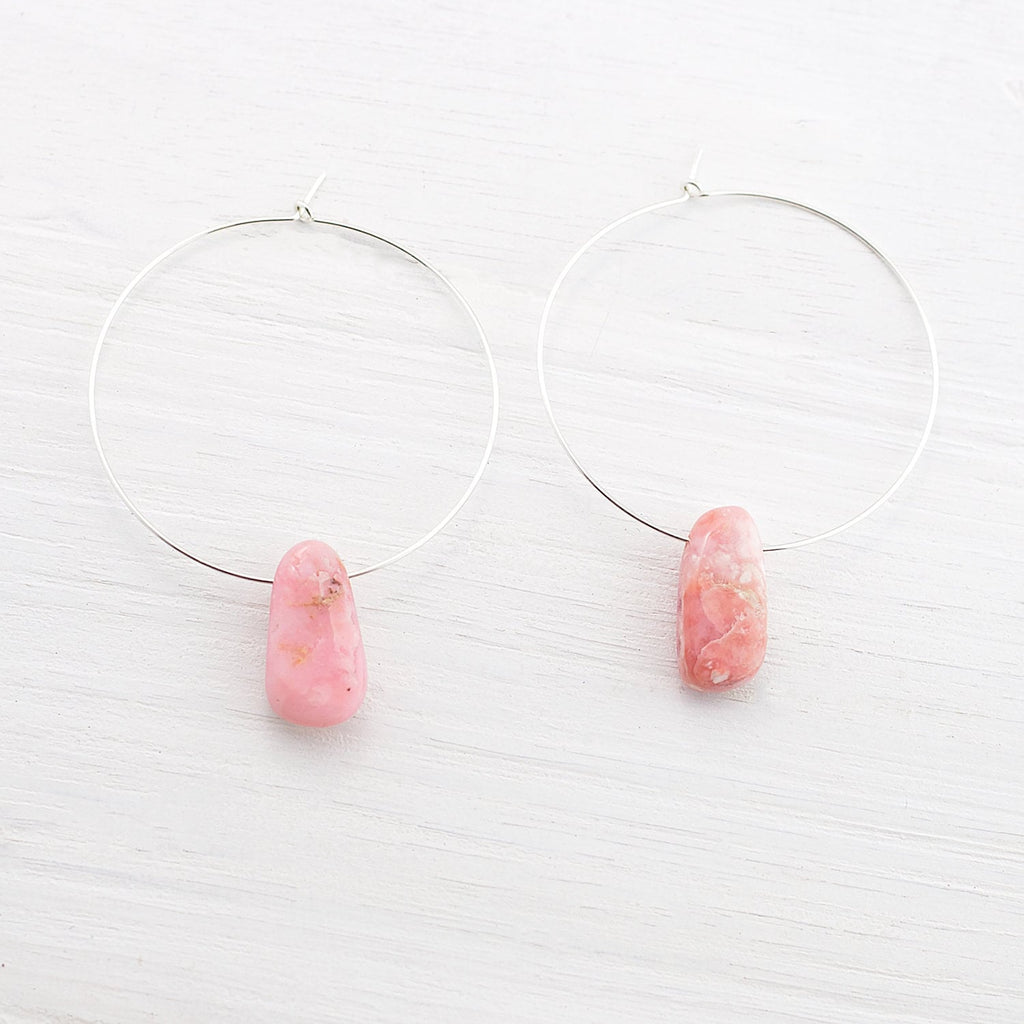 Gemstone Hoop Earrings, Thin Gold Hoops, Genuine Natural Turquoise, Gemstone Drop Earrings, December Birthstone, Minimal Earrings, HP-PS