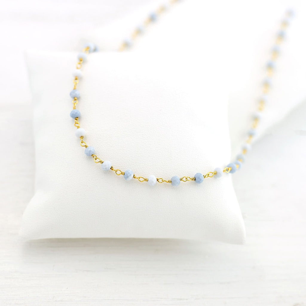 Natural Blue Opal Necklace, Beaded Choker, Rosary Chain Necklace, Wire Wrapped Gemstones, Layering Necklace, Intuition Stone, Gift for Her