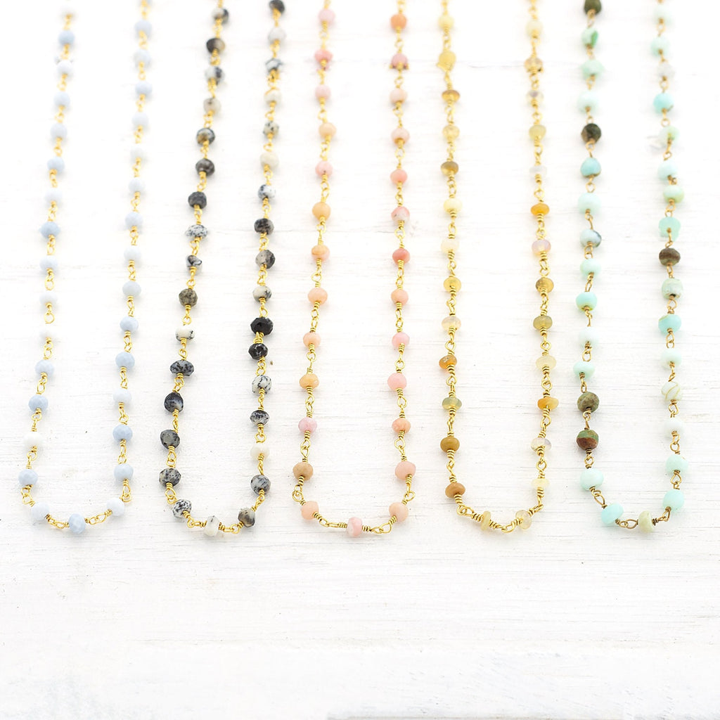 Natural Beaded Opal Chains, Wire Wrapped Gemstone Crystal Necklace, Colorful Beaded Layering Choker, Birthstone Jewelry Gift, Blue Opal Gold