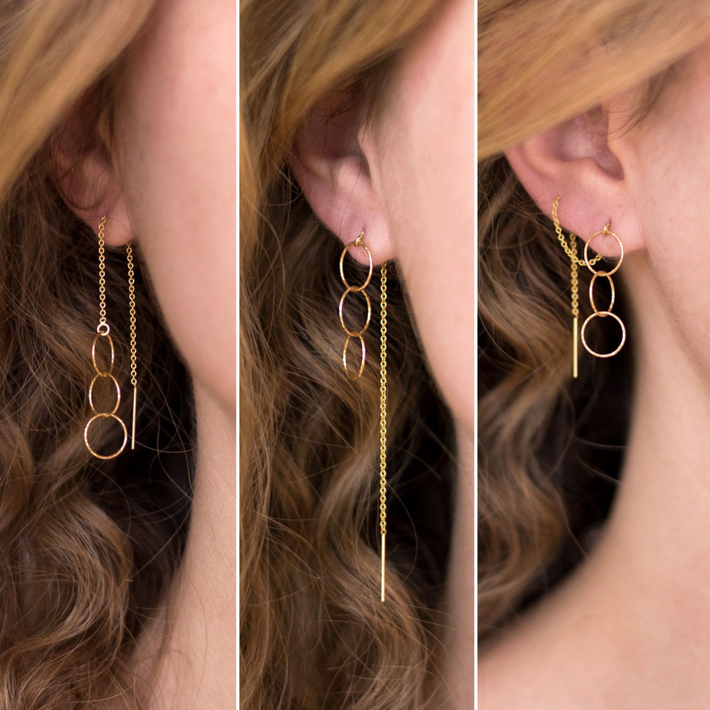 Minimalist Geometric Threader Earrings, Modern Jewelry, Dangle Drop Earrings, Open Circle Jewelry, Dainty Everyday Earrings, Gift for Her