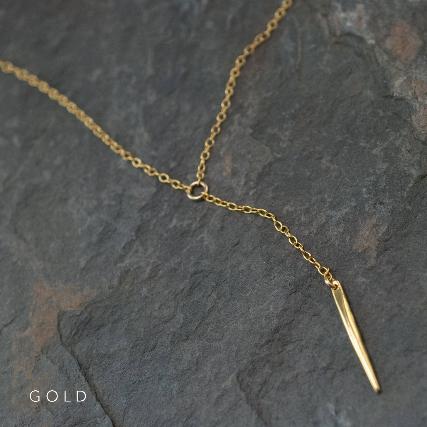Dainty Rose Gold Lariat, Simple Layering Necklace, Gift for Her, Spike Necklace, Delicate Y Necklace, Bar Drop Necklace, Minimalist Jewelry