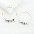 Natural Agate Earrings, Boho Statement Earrings, Thin Hoop Earrings, Stone Jewelry, Gift for Her, Beaded Hoops, Tree Agate, HP-4B