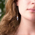Minimalist Stone Drop Threaders, Marble Earrings, Natural Dendritic Opal Stone Spike, Black and White Earrings Dangle, Girlfriend Gift, TH-B