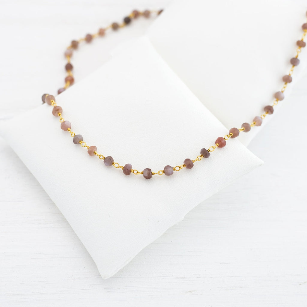 Beaded Brown Moonstone Bracelet, June Birthstone Gift, Stone Bracelet, Stone Rosary Bracelet, Stacking Bracelet, Everyday Bracelets