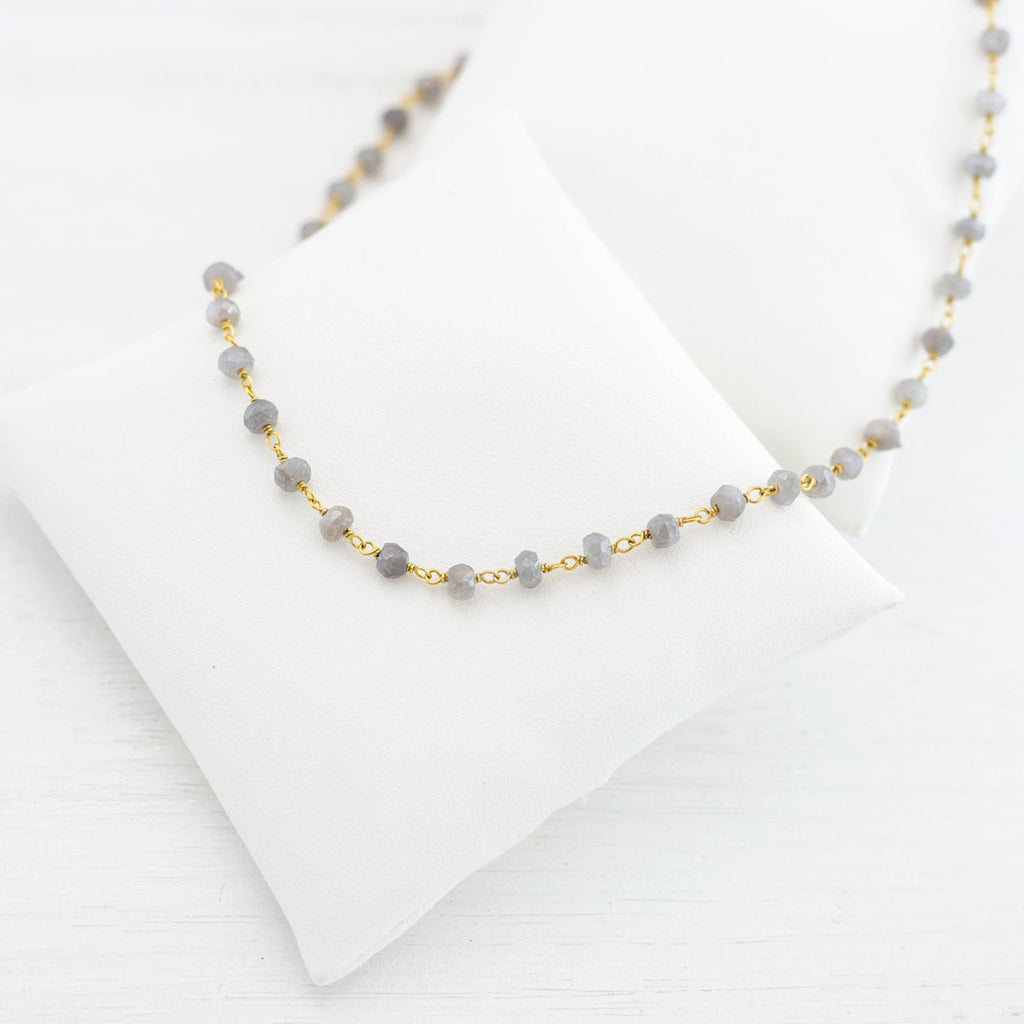 Everyday Moonstone Rosary Necklace, Beaded Chain Necklace, Gemstone Choker, Layering Necklace, Wire Wrapped Moonstone, Long Simple Necklace