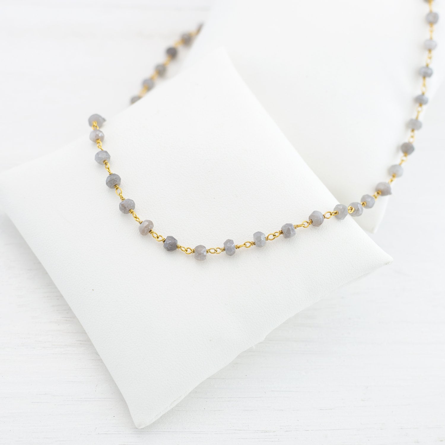 Everyday Moonstone Rosary Necklace, Beaded Chain Necklace, Gemstone Choker, Layering Necklace, Wire Wrapped Moonstone, Long Simple Necklace