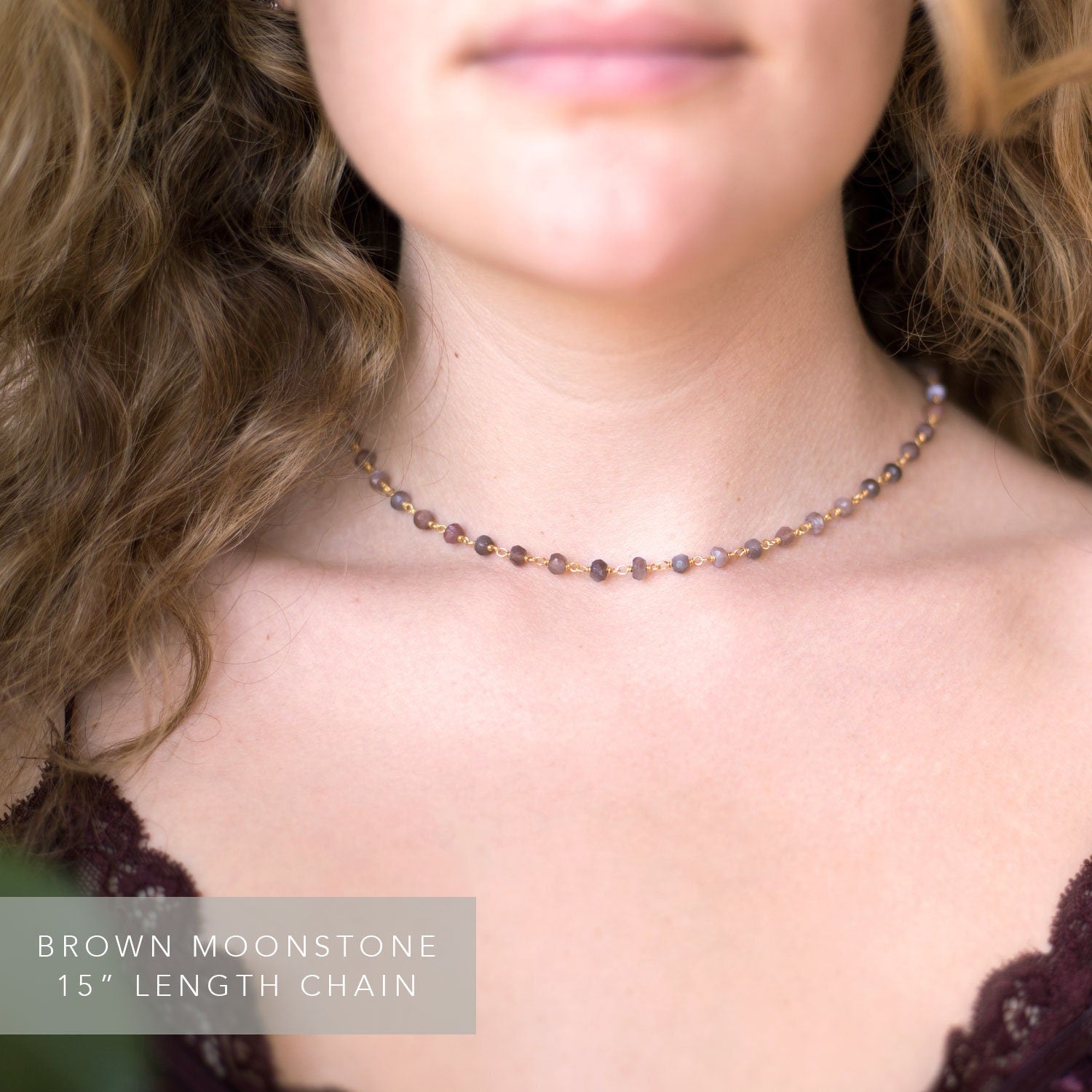 Everyday Moonstone Rosary Necklace, Beaded Chain Necklace, Gemstone Choker, Layering Necklace, Wire Wrapped Moonstone, Long Simple Necklace