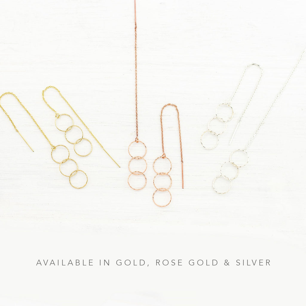 Minimalist Geometric Threader Earrings, Modern Jewelry, Dangle Drop Earrings, Open Circle Jewelry, Dainty Everyday Earrings, Gift for Her