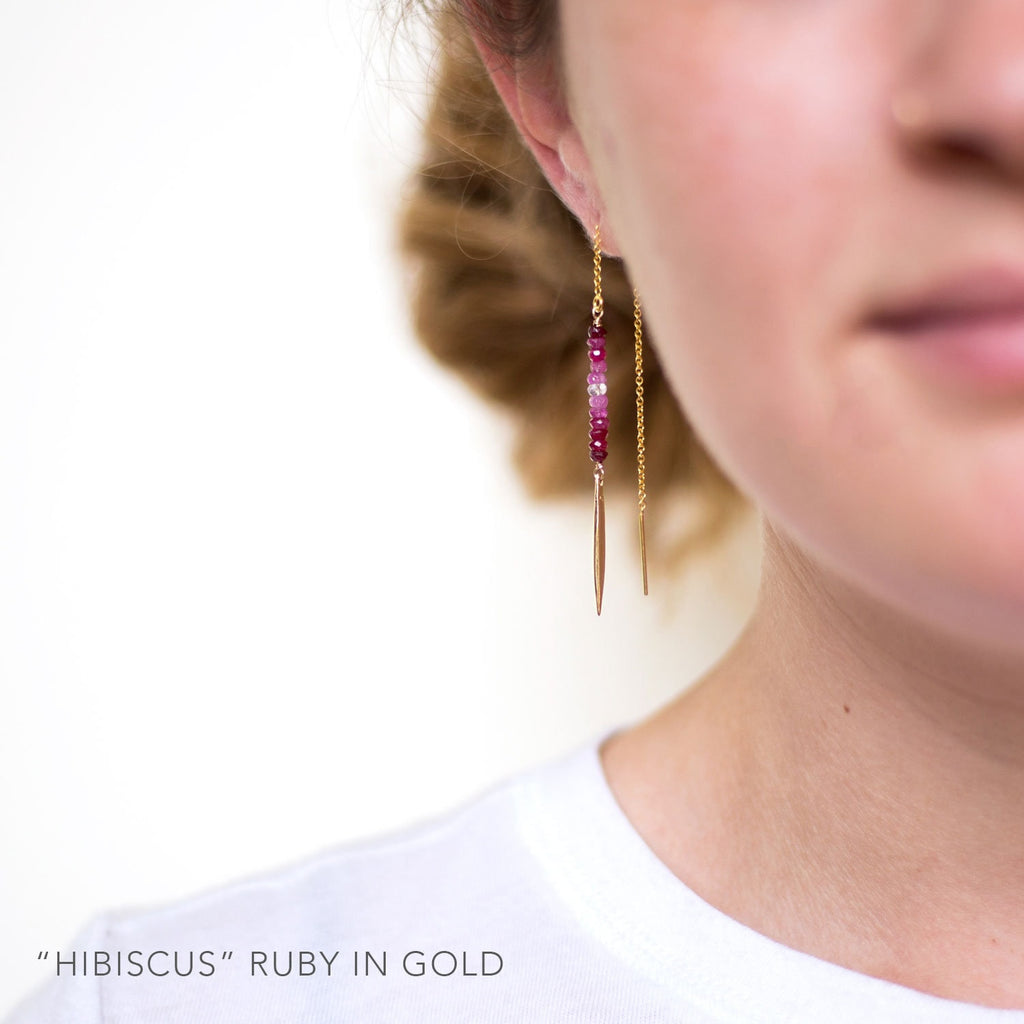 February Birthstone Earrings, Amethyst Ombre Bar Threaders, Birthday Gift for Her, Crystals, Beaded Drop Earrings, Rose Gold, Silver