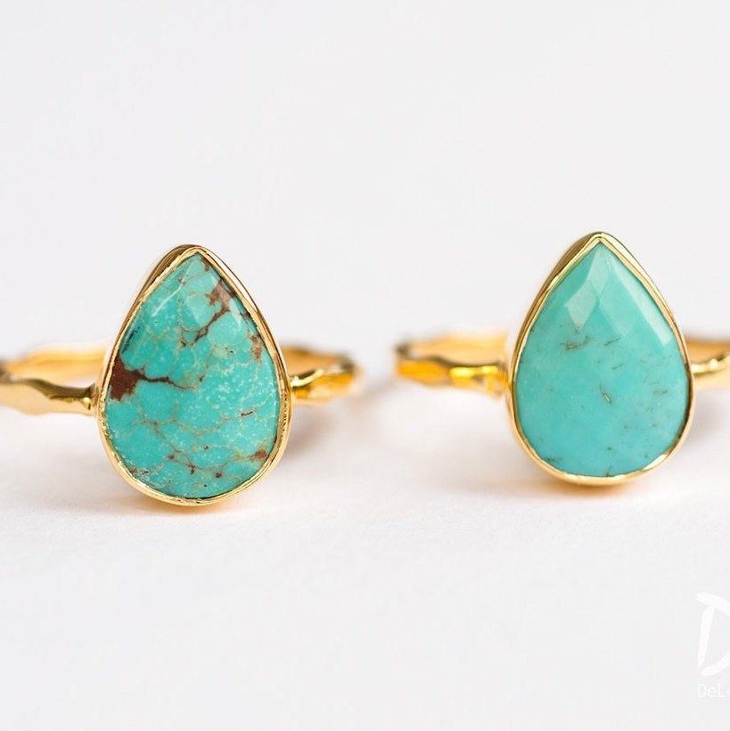 Turquoise Ring Gold, December Birthstone Ring, Gemstone Ring, Stacking Ring, Cushion Cut Ring, Stone Ring, 9mm Stone ring, Summer Jewelry