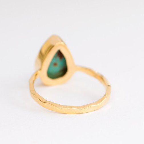 Turquoise Ring Gold, December Birthstone Ring, Gem Ring, Solitaire Ring, Gold Ring, Stackable Ring, Tear Drop Ring, Raw Stone