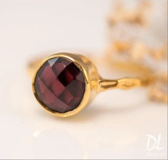 Garnet Ring Gold, January Birthstone Ring, Red Stone Ring, Solitaire Ring, Stacking Ring, Gold Ring, Tear Drop Ring, Gift for Her
