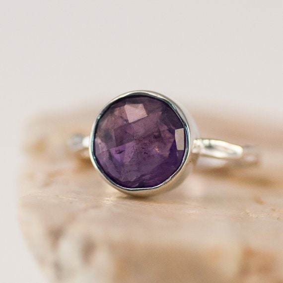Purple Amethyst Ring Gold - February Birthstone Ring - Purple Stone Ring - Stacking Ring - Gold Ring- Cushion Ring - Mother's Ring