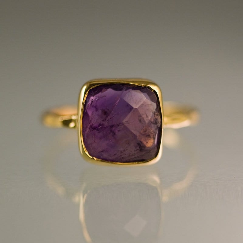 Purple Amethyst Ring Gold - February Birthstone Ring - Purple Gemstone Ring - Stacking Ring - Gold Ring - Tear Drop Ring