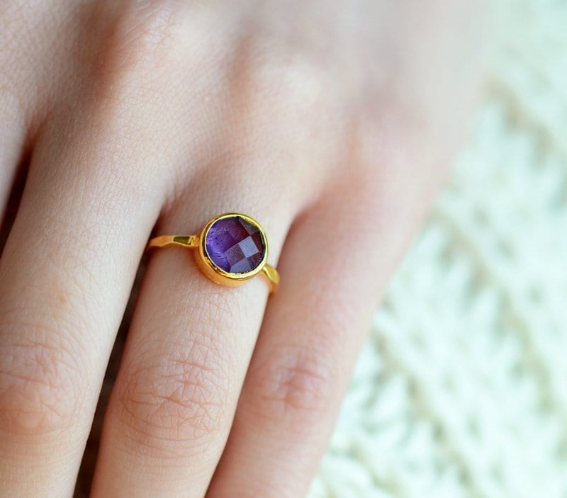 Purple Amethyst Ring Gold - February Birthstone Ring - Purple Gemstone Ring - Stacking Ring - Gold Ring - Tear Drop Ring