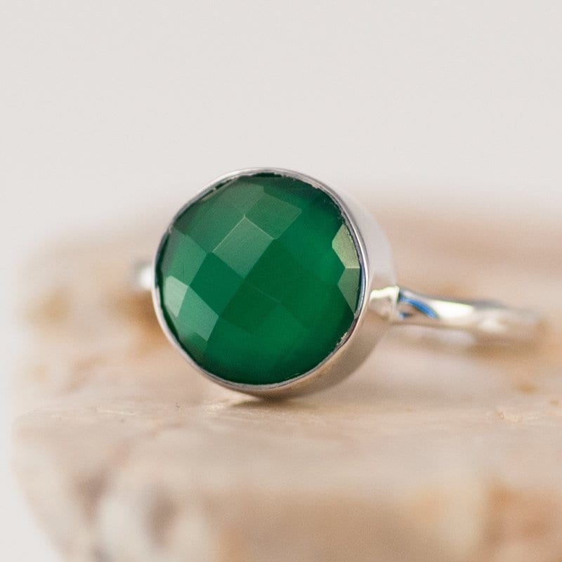 Green Onyx Ring Gold - Green Stone Ring - Stacking Ring - Gold Ring - Tear Drop Ring - Solitaire Ring