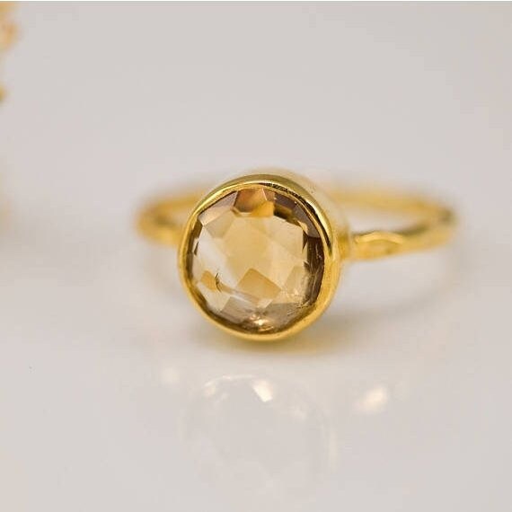 Yellow Citrine Ring Gold, November Birthstone Ring, Square Stone Ring, Gemstone Ring, Stacking Ring, Cocktail Ring, Birthday Gift