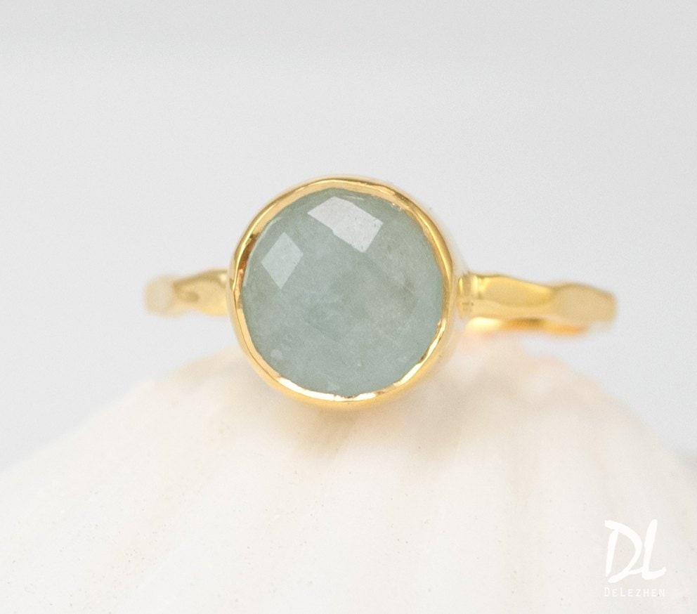 Aquamarine ring Gold - March Birthstone Ring - Solitaire Stone Ring - Stacking Ring - Gold Vermeil Ring - Tear Drop Ring