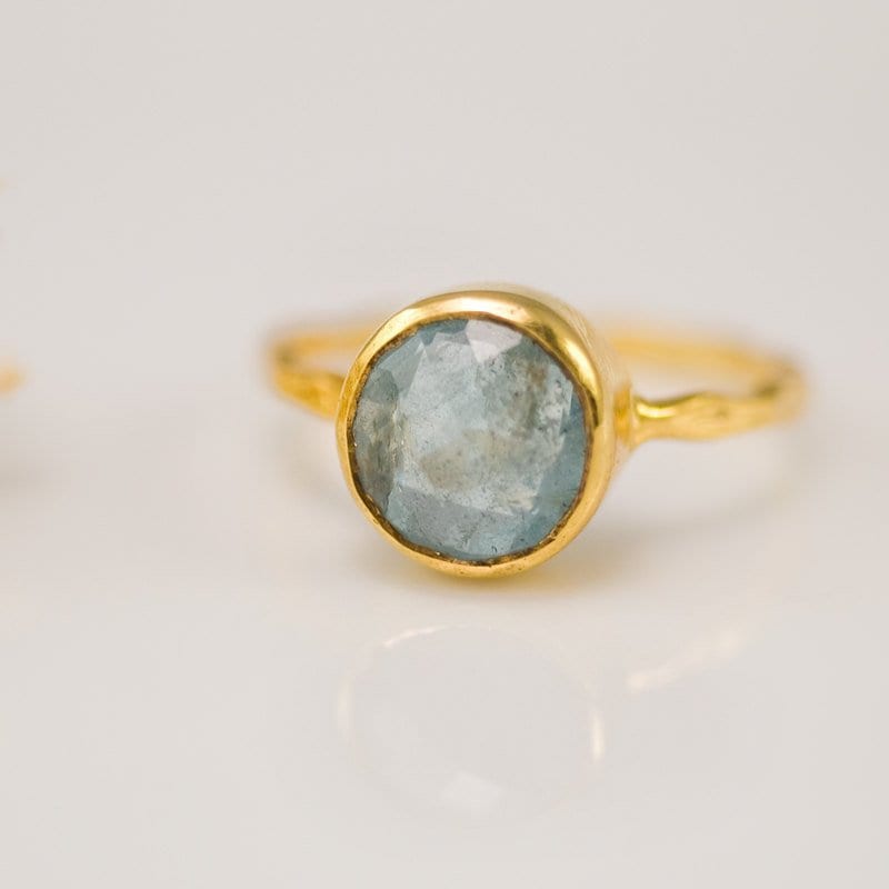 Aquamarine ring Gold - March Birthstone Ring - Solitaire Stone Ring - Stacking Ring - Gold Vermeil Ring - Tear Drop Ring