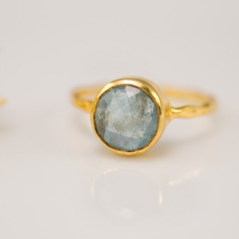 Aquamarine Ring Gold, March Birthstone Ring, Stacking Ring, Gemstone Ring, Gold Ring, Square Stone Ring, Dainty Ring, Gift for Her