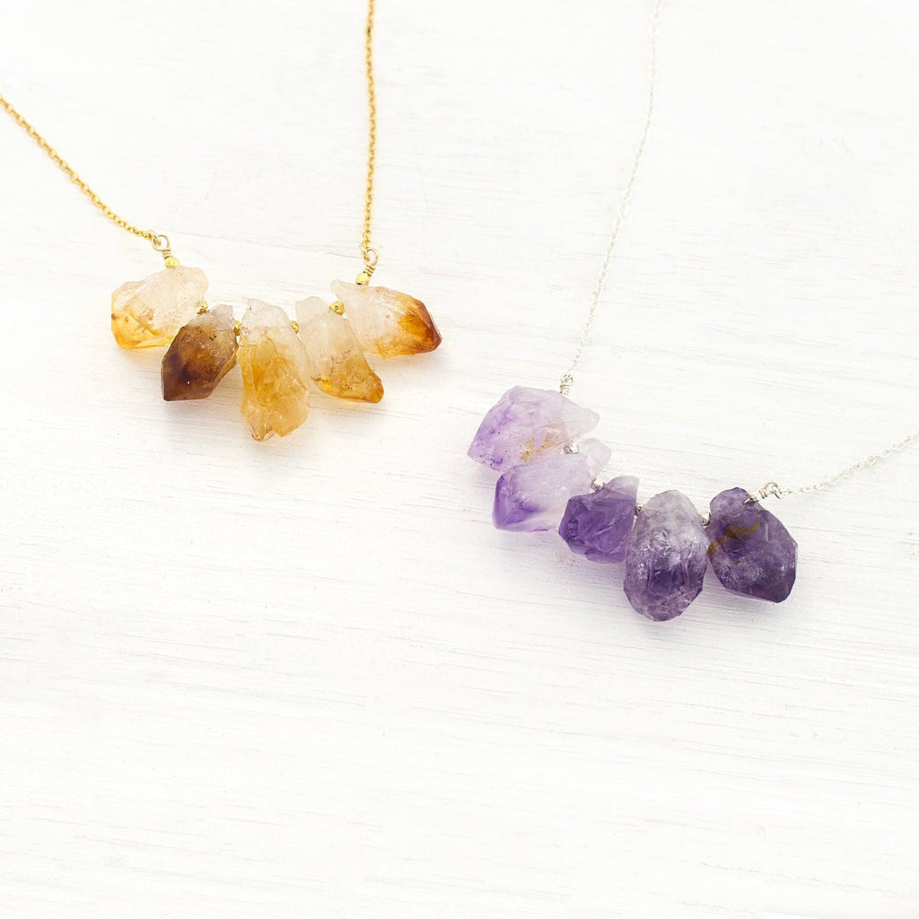 Crystal Birthstone Necklaces, Statement Necklace, Gold Citrine Necklace, Raw Amethyst, Dainty Gold and Silver Chains, Gemstone Bar, Birthday