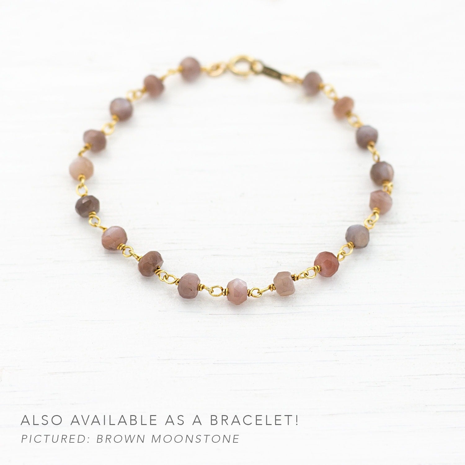 Everyday Moonstone Rosary Necklace, Beaded Chain Necklace, Gemstone Choker, Layering Necklace, Wire Wrapped Moonstone, Long Simple Necklace